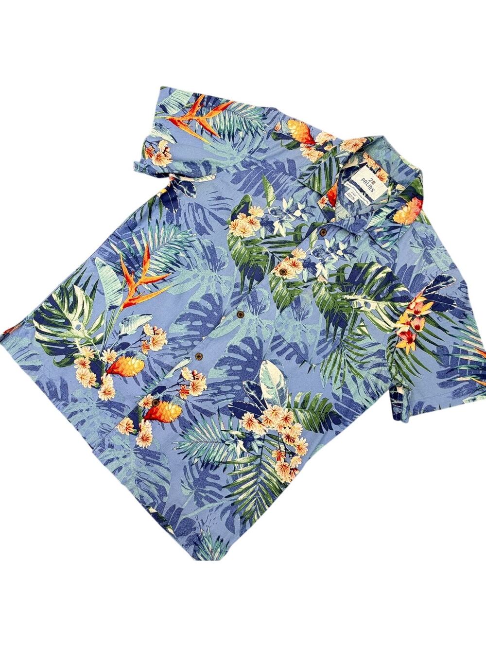 28 Palms Mens M Hawaiian Shirt Blue Tropical Floral Aloha Standard Fit Cotton